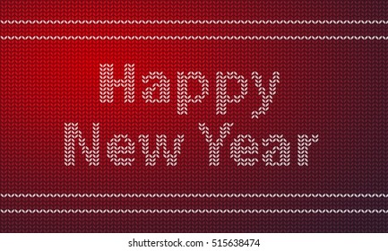 Happy New Year poster. Banner with pattern. Christmas design, decor. Knitted background. Vector illustration.