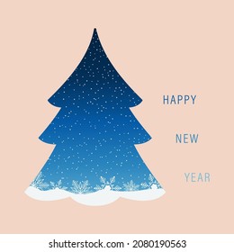 Happy new year poster, card. Abstract christmas tree with snowflakes and sky. Vector illustration.