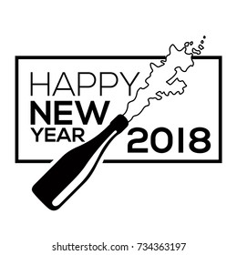 Happy new year poster with a champagne bottle, Vector illustration