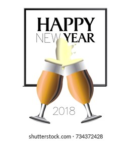 Happy new year poster with champagne glasses, Vector illustration