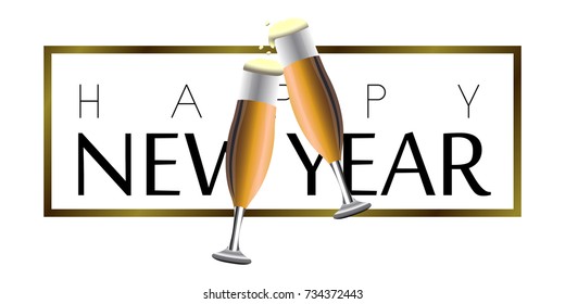 Happy new year poster with champagne glasses, Vector illustration