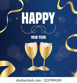 Happy new year poster Cocktail cheer celebration Vector