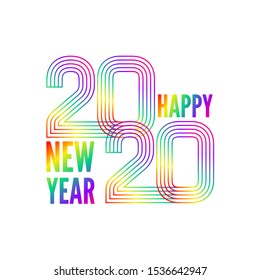 Happy New Year poster. Colorful gradient lines created number 2020 and greeting text. Vector illustration isolated on white background