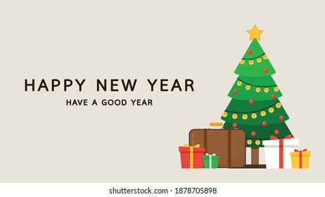 Happy new year poster design. Christmas tree vector. Christmas tree tag. Christmas post card.