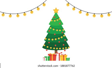 Happy new year poster design. Christmas tree vector. Christmas tree tag. Christmas post card.