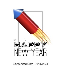 Happy new year poster with a firework rocket, Vector illustration