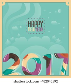 Happy New Year poster with hills and trees 
