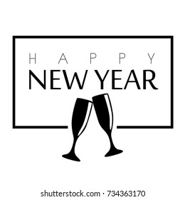 Happy new year poster with a pair of cocktail glasses, Vector illustration