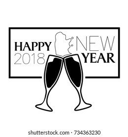 Happy new year poster with a pair of cocktail glasses, Vector illustration