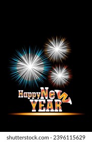 HAPPY NEW YEAR POSTER VECTOR ILLUSTRATION, Wish you happy new year greetings isolated, New year wishes card, happy new year text, fireworks illustration isolated