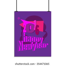 Happy New Year Poster. Vector illustration. 2016