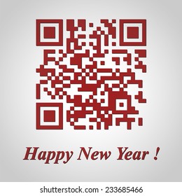 Happy New Year ! QR code for mobile devices with encoded phrase. Vector illustration. 