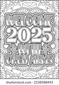 Happy New Year Quote Coloring Page. New Year Quote Coloring Page for Adults.