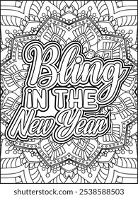 Happy New Year Quote Coloring Page. New Year Quote Coloring Page for Adults.