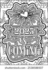 Happy New Year Quote Coloring Page. New Year Quote Coloring Page for Adults.