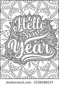 Happy New Year Quote Coloring Page. New Year Quote Coloring Page for Adults.