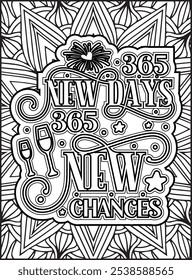 Happy New Year Quote Coloring Page. New Year Quote Coloring Page for Adults.