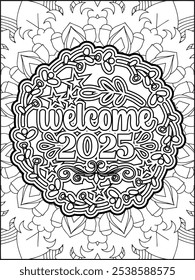Happy New Year Quote Coloring Page. New Year Quote Coloring Page for Adults.