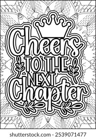 Happy New Year Quote Coloring Page for Adults. New Year Mandala Quote Coloring Page.