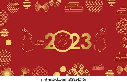 Happy New Year! Year of the rabbit 2023. Vector banner with rabbits.