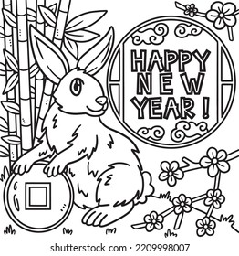 Happy New Year Rabbit Coloring Page for Kids