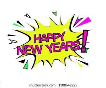 happy new year, ramadan or muslim event sign with cloud or bubble pop art comic style