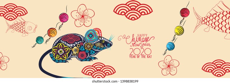 Happy new year, rat 2020, Chinese new year greetings, Year of rat