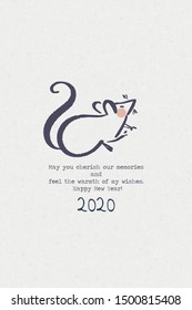 Happy new year, year of the rat, cute 2020 typography slogan illustration on paper background, hand drawn style design, card illustration vector (Greeting)