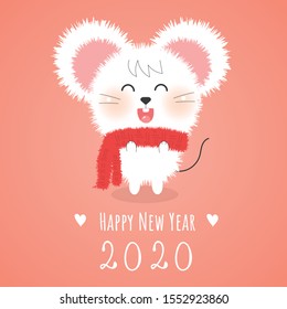 happy new year with rat furry cartoon sweet colors and pink background. 