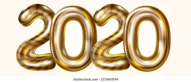 Happy New Year. Realistic background with golden 2020 numbers. Vector festive illustration for postcard, banner, cover design.