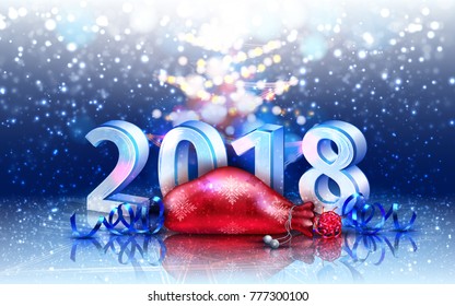 Happy New Year. A realistic ice figure. Red bag with a snowflake. Vector illustration