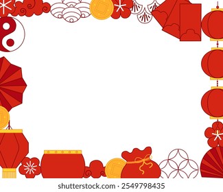 Happy new year rectangle frame vector graphic Chinese new year design for greetings card, invitation, posters, brochure, calendar, flyers, banners.
