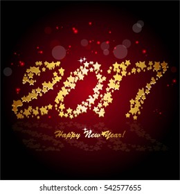 Happy New Year! Red background, gold stars.