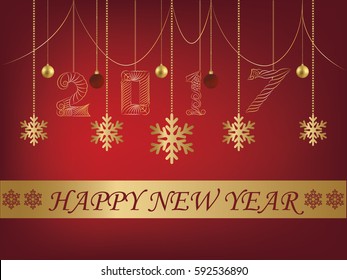 Happy New Year red background greeting card 2017