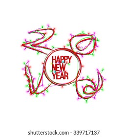 Happy new year, red garland isolated on white