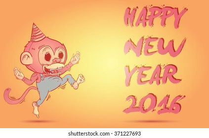 Happy New Year Red Monkey Vector Illustration