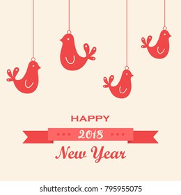 Happy New Year red postcard with lettering. Vector illustration