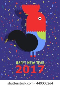 Happy New Year of the red Rooster. Greeting card.
