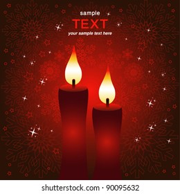 Happy New Year red vector greeting card or background with snowflakes and candles.