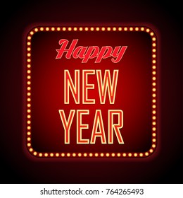 Happy New Year retro light frame. Vector illustration