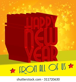 Happy new year - retro style 3d invitation card.