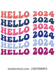 Happy New Year Retro,Hellow 2024, T-Shirt Design, New Year Design, New Year Crew, Celebration party, New Year Quotes, Groovy lettering, Sweatshirt, Typography, Cut file .