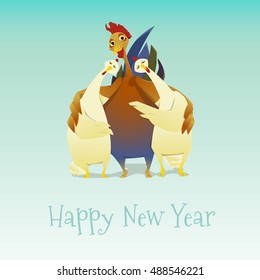Happy New Year of the rooster background. Year of the rooster. Cartoon and colorful.