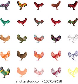 Happy New Year  with Rooster.triangular geometric polygonal rooster, isolated illustration of cock on white background