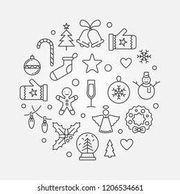 Happy New Year round vector simple illustration or greeting card in outline style