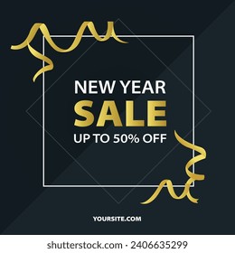 "Happy New Year Sale: 50% off square template—ignite the year with big discounts! Limited time offers for a joyful start to your shopping."