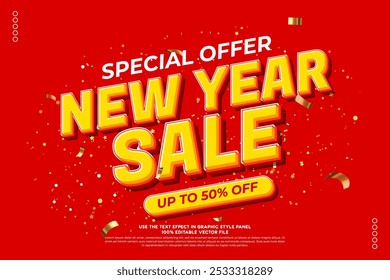 Happy new year sale banner. big sale event on red background. shopping online. vector illustration