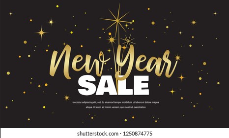 Happy New Year sale . vector illustration with Fireworks black Background. Vector Holiday Design for Premium Greeting Card, Party Invitation.