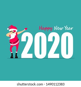 Happy New Year! Santa Claus dancing dab move. Greeting card 2020.   vector illustration