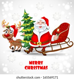 Happy New Year from Santa Claus with reindeer pulling sleds